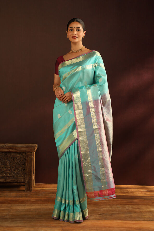 Blue Pure Silk Woven Kanjivaram Saree