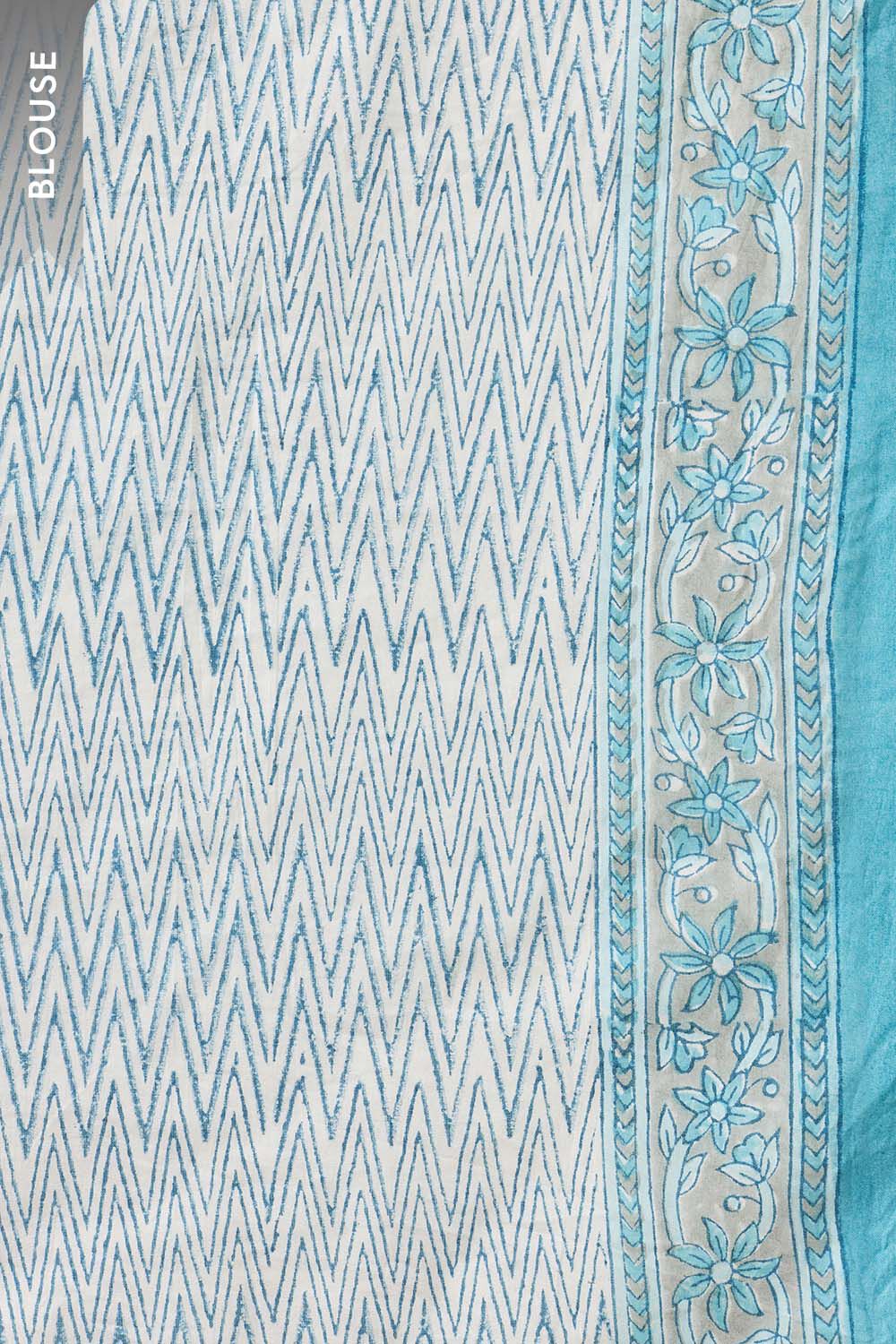 Light Blue Rajasthan Block Printed Pure Cotton Saree image number null