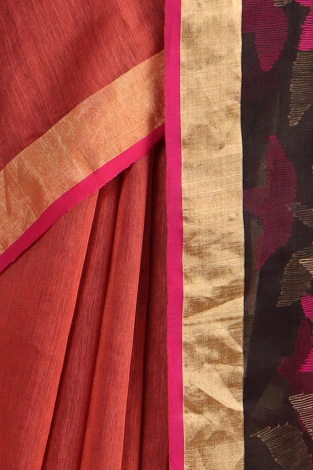Light Pink Pure Silk Linen Jamdani Saree image number null