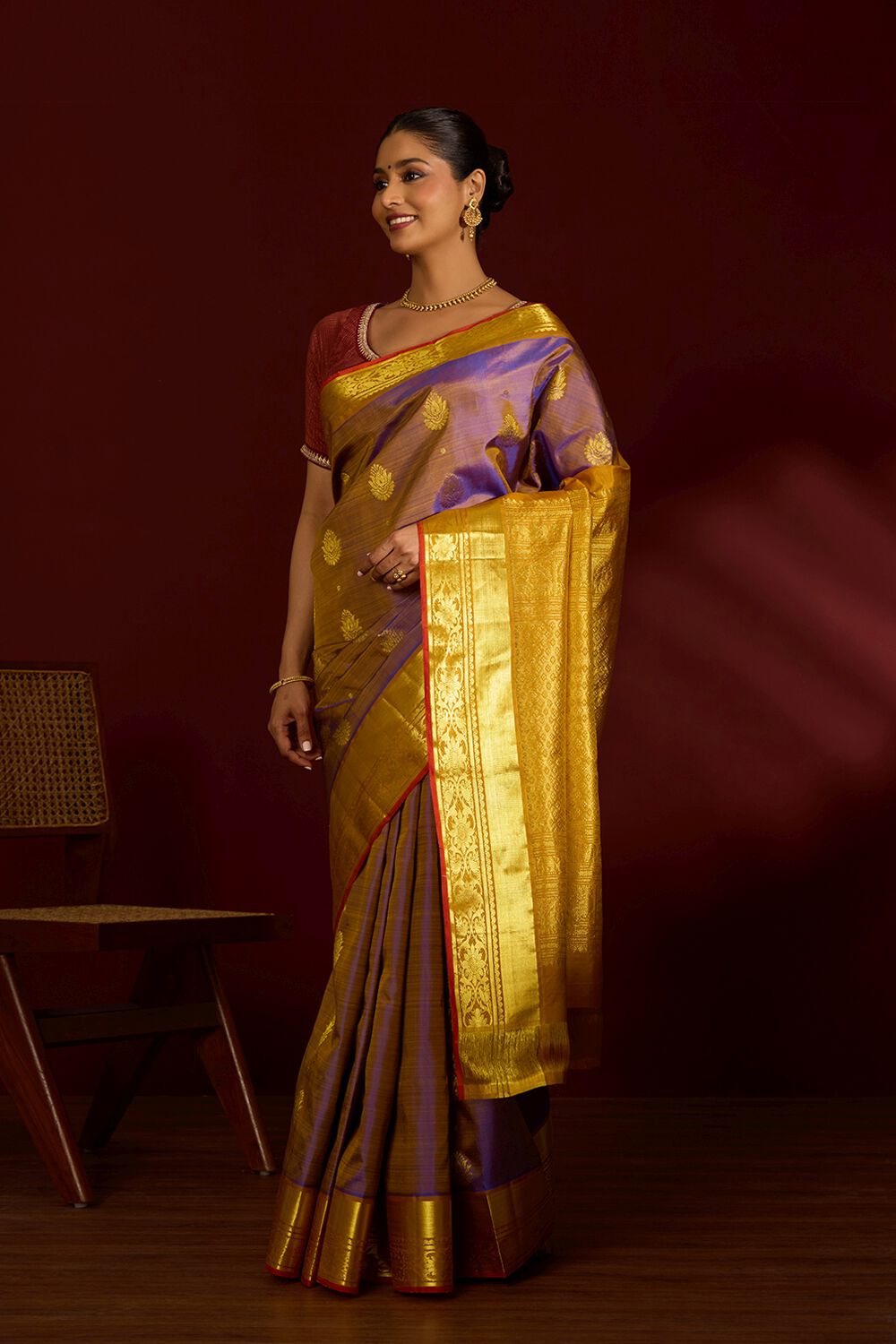 Blue Pure Silk Woven Kanjivaram Saree image number null