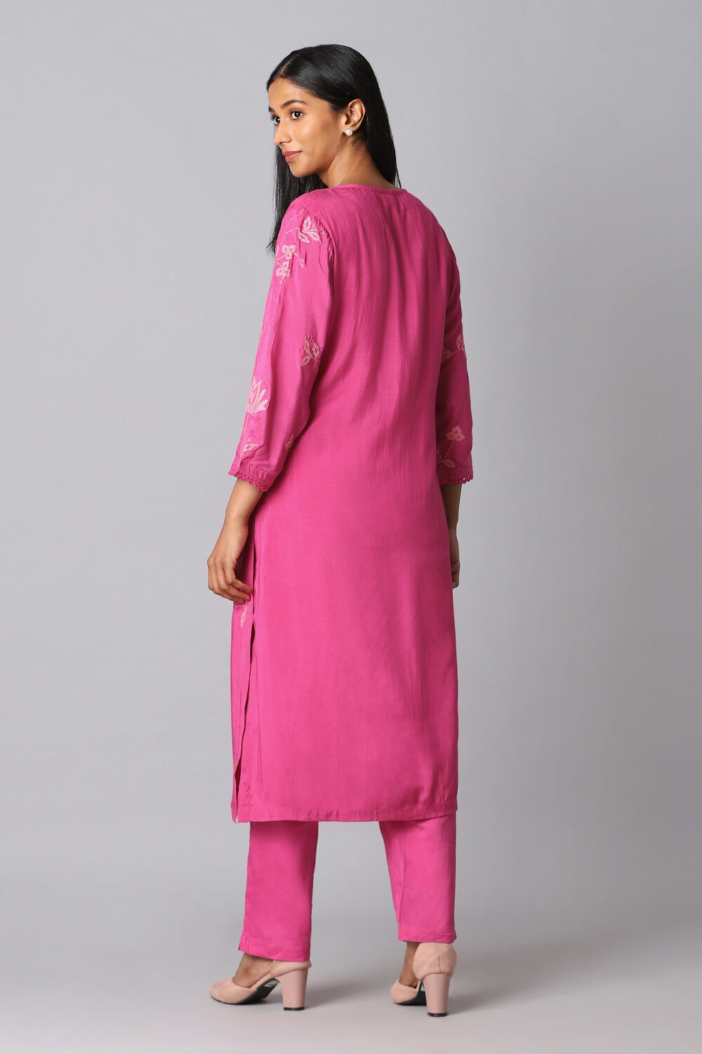 Pink Viscose Applique Kurta Set image number null
