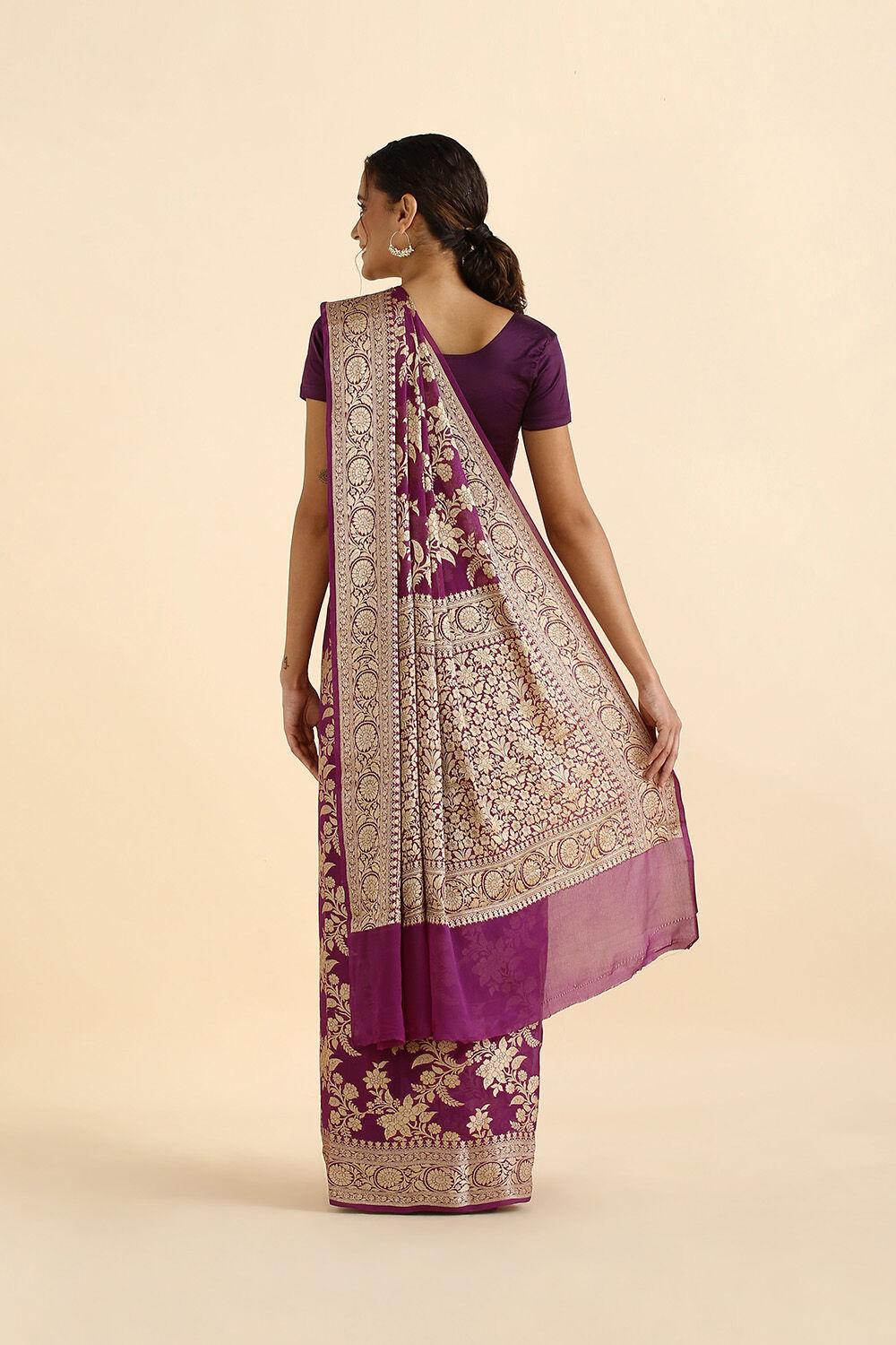 Violet Pure Georgette Banarasi Saree image number null