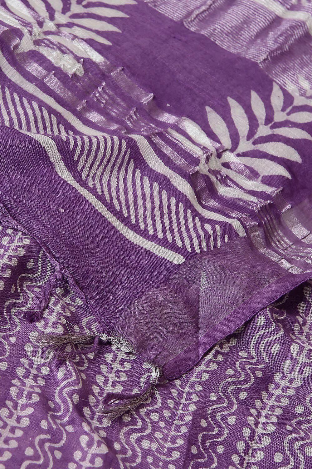 Violet Pure Cotton Linen Bagru Printed Saree image number null