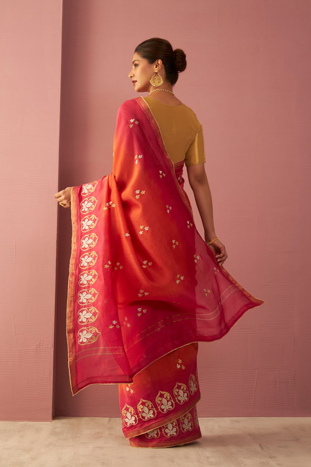 Orange Pure Silk Cotton Embroidered Saree image number null
