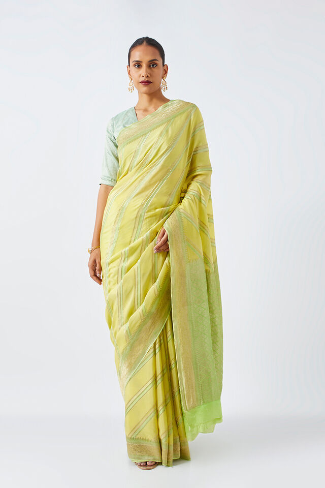 Yellow Pure Crepe Embroidered Saree