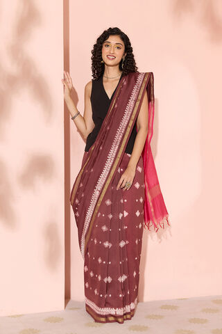 Brown Tie & Dye Shibori Pure Silk Cotton Saree thumbnail image number null