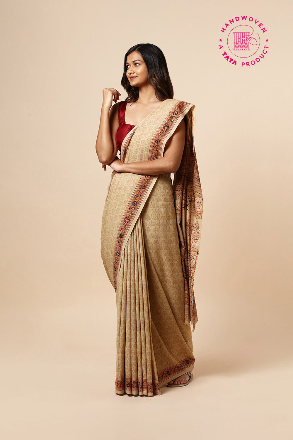 Beige Pure Khadi Cotton Printed Kalamkari Saree image number null