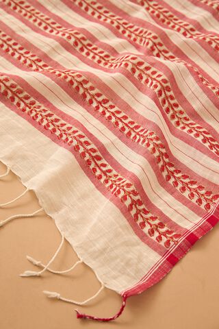 Off White Pure Cotton Block Printed Bengal Saree thumbnail image number null