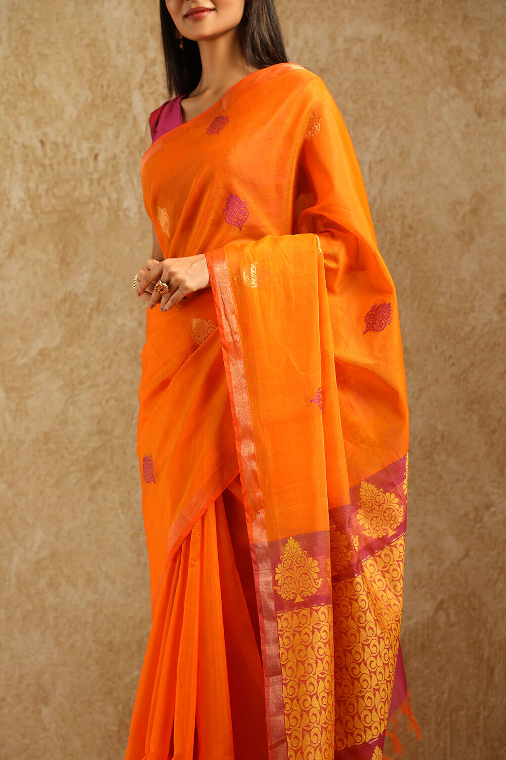 Orange South Pure Silk Cotton Woven Saree image number null