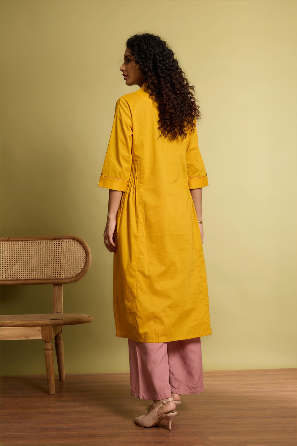 Yellow Embroidered Pure Cotton Kurta image number null
