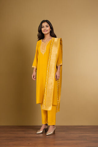 Dark Yellow Viscose Embroidered Kurta Set thumbnail image number null