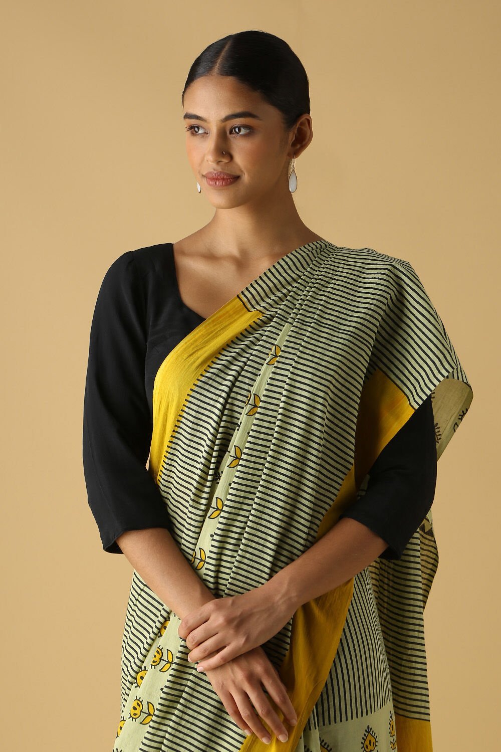Light Green Cotton Printed Saree image number null