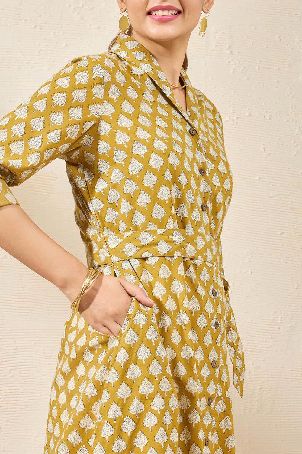 Yellow Pure Cotton Printed Sanganeri Kurta image number null