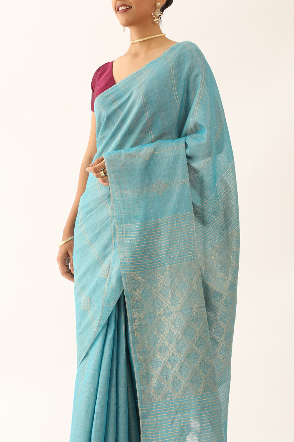 Light Blue Chattisgarh Pure Silk Tissue Woven Saree image number null