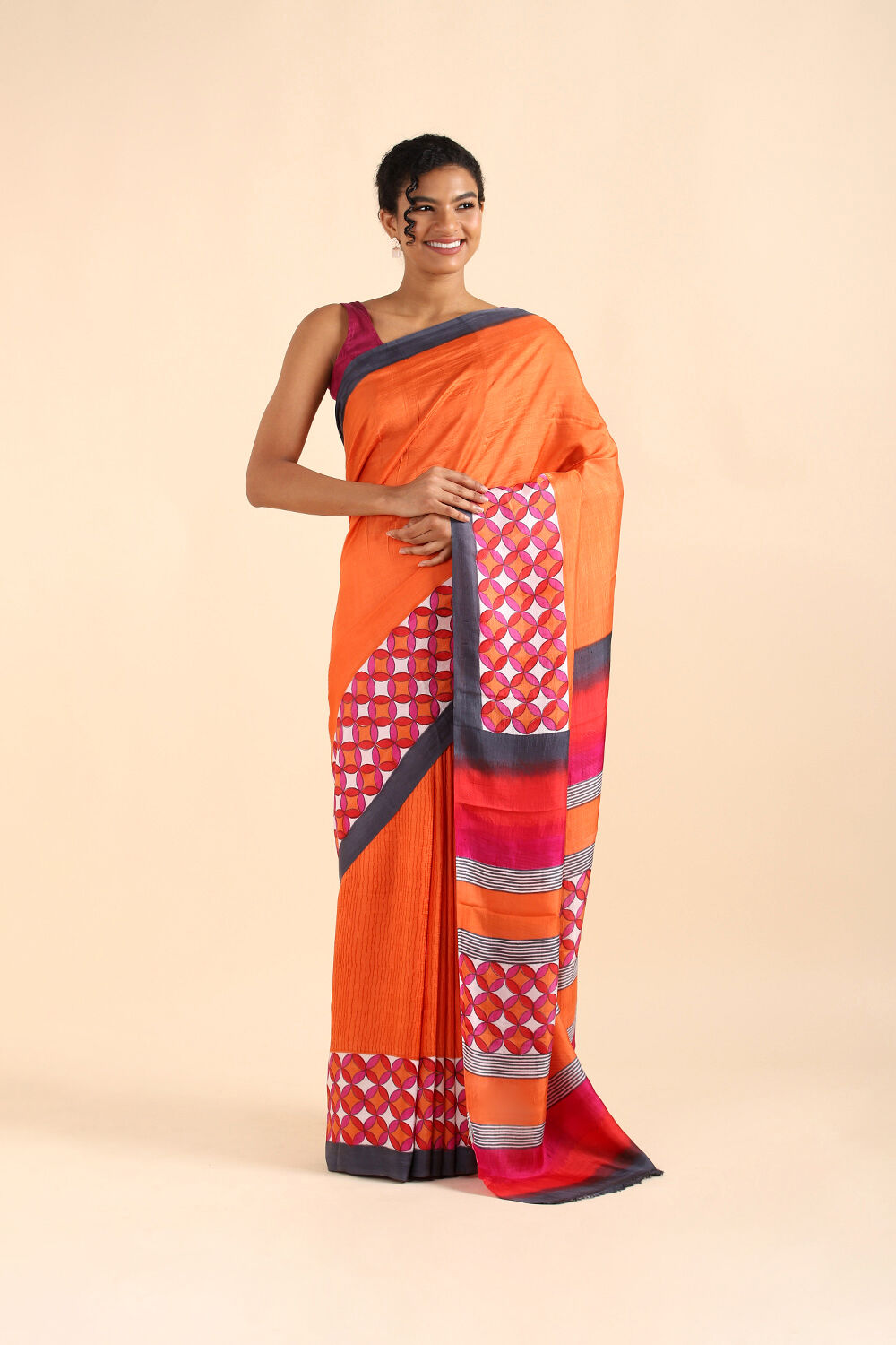 Orange Pure Silk Printed Saree image number null