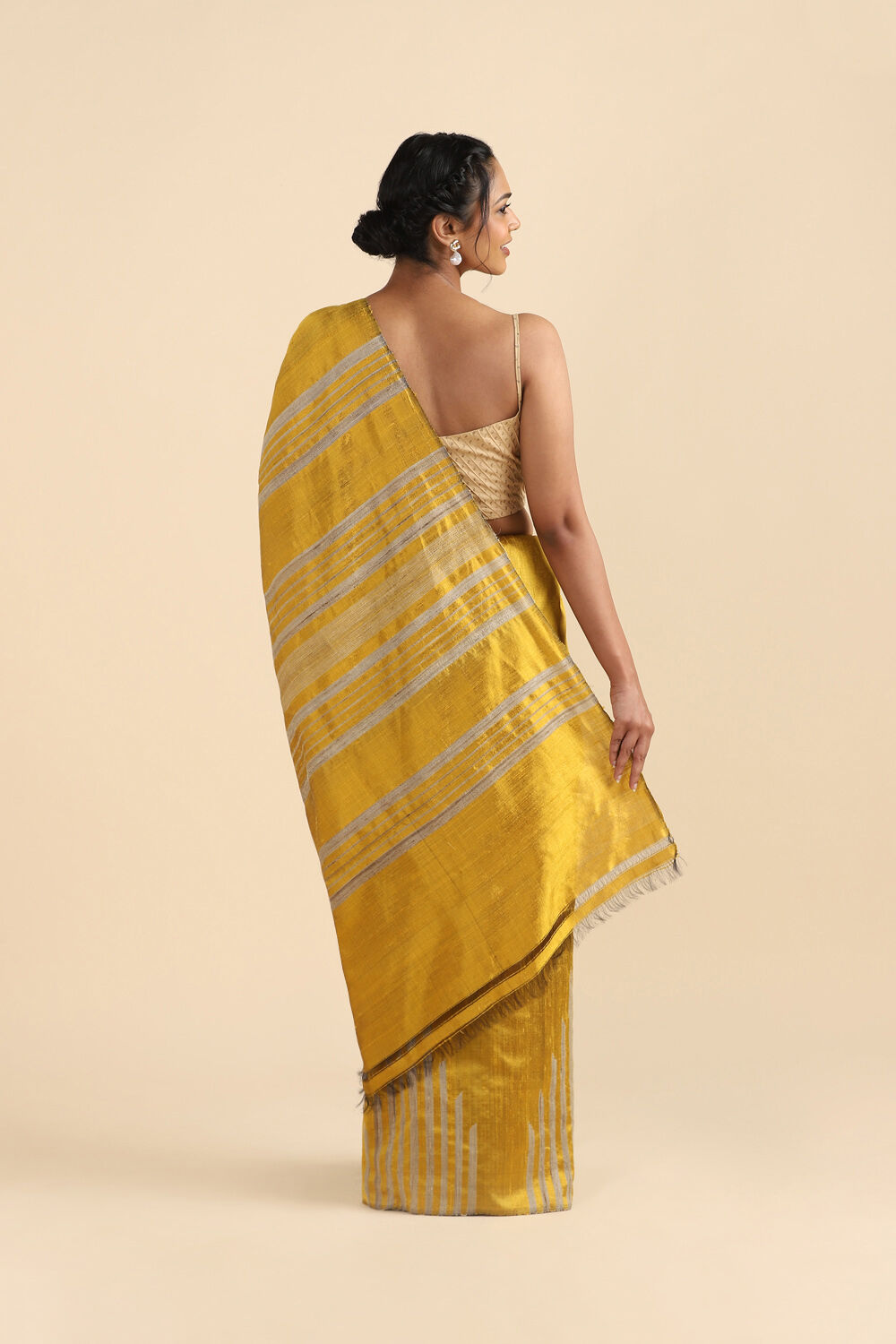 Dark Pure Yellow Silk Woven Saree image number null