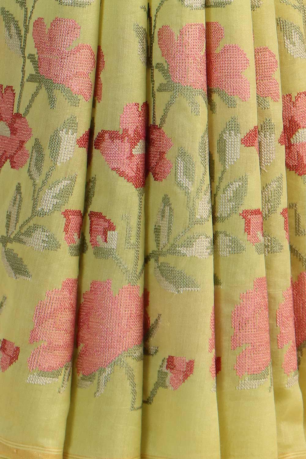 Light Green Pure Silk Cotton Embroidered Saree image number null