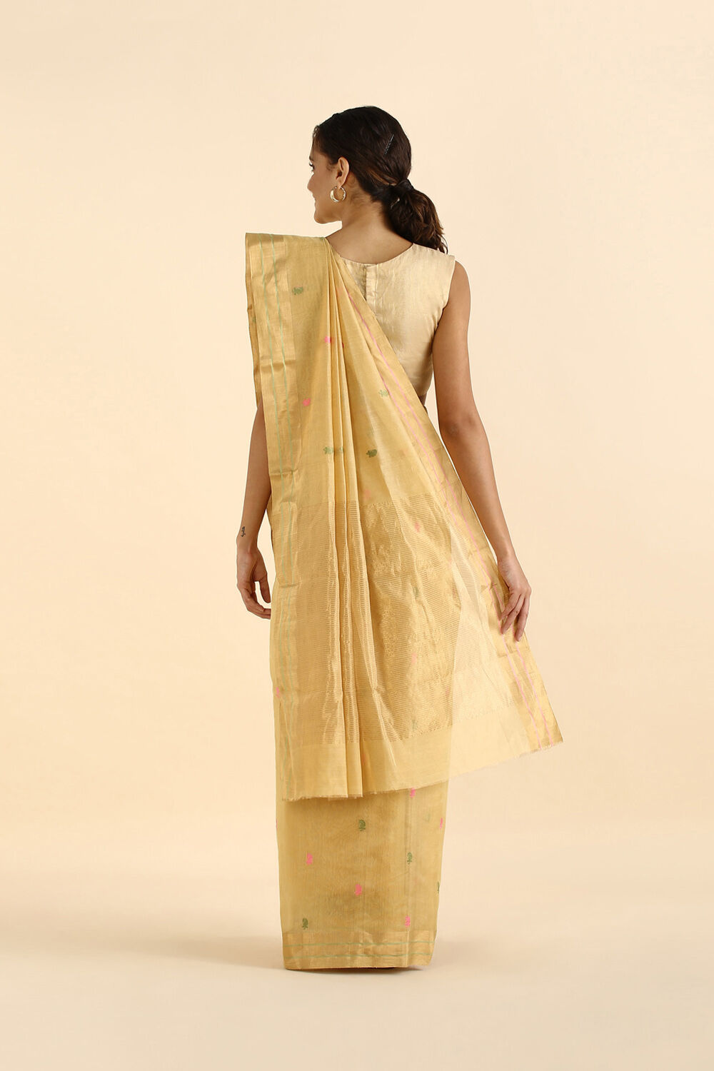 Light Yellow Pure Cotton Tissue Chanderi Saree image number null