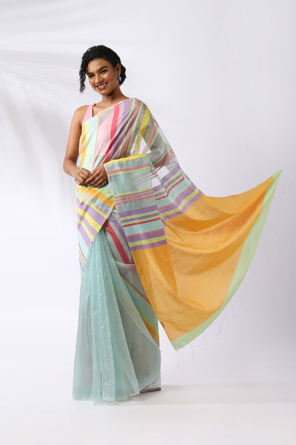 Light Blue Pure Organza Cotton Embroidered Saree image number null