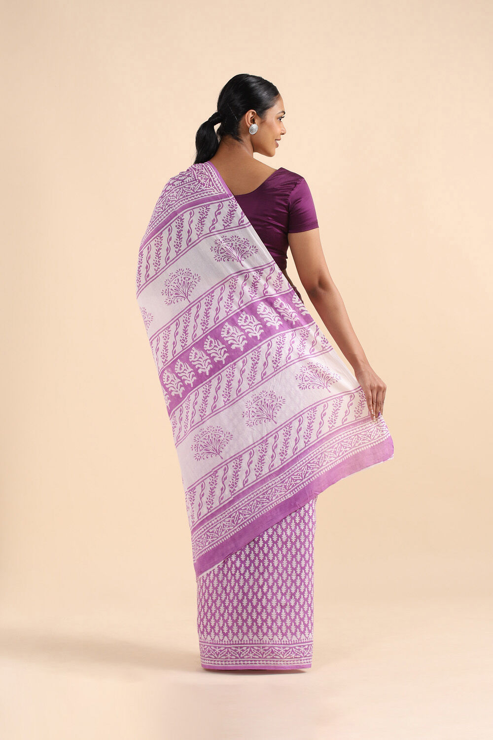 Purple Pure Cotton Sanganeri Printed Saree image number null