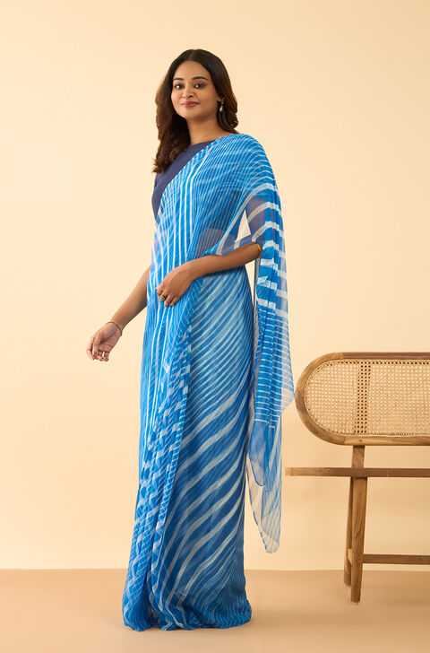 Blue Pure Silk Georgette Tie And Dye-Lehariya Saree