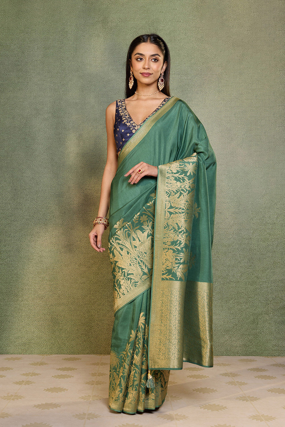 Dark Green Woven Pure Viscose Saree image number null
