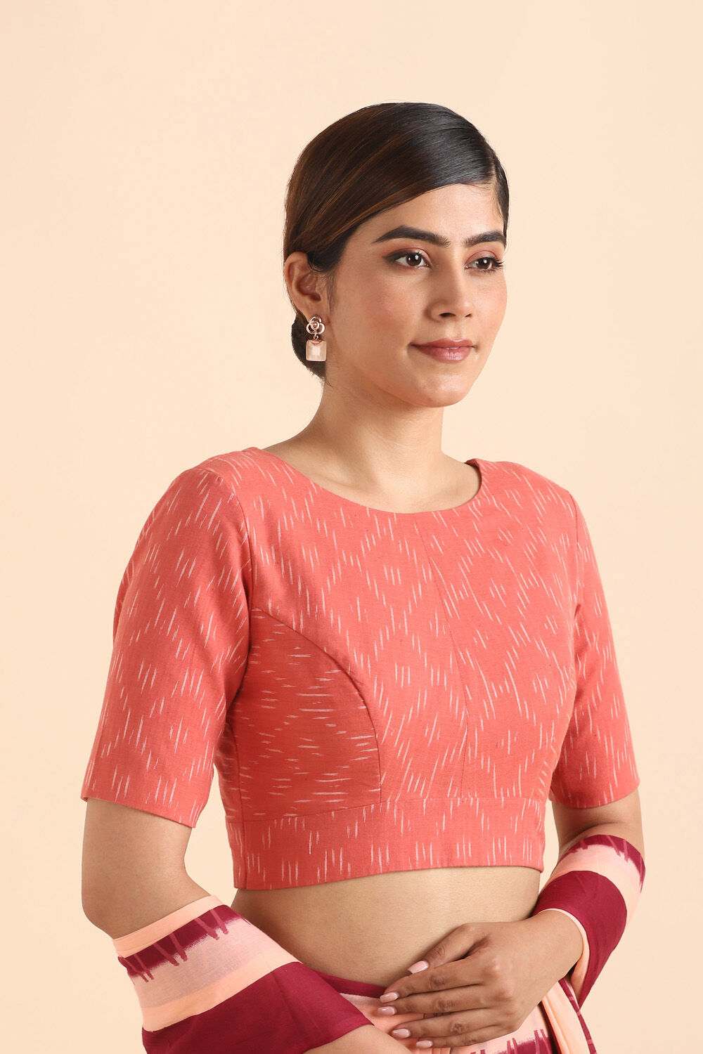 Light Orange Ikat Woven Poly Cotton Blouse image number null