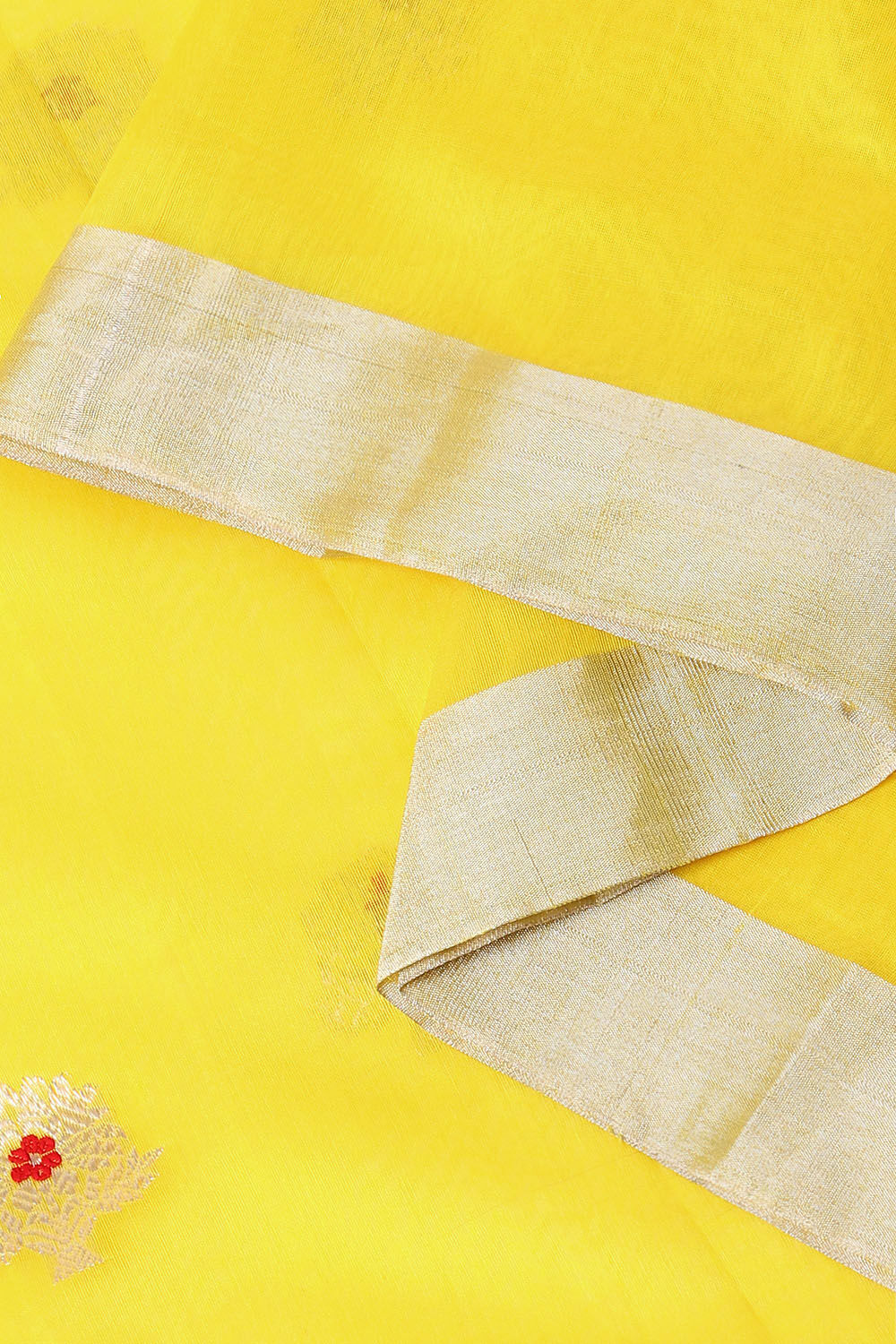 Yellow Pure Silk Cotton Chanderi Saree image number null