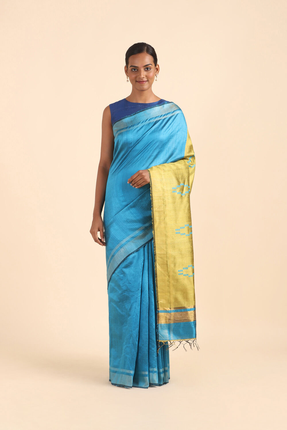 Light Blue Pure Tussar Silk Bhagalpuri Saree image number null