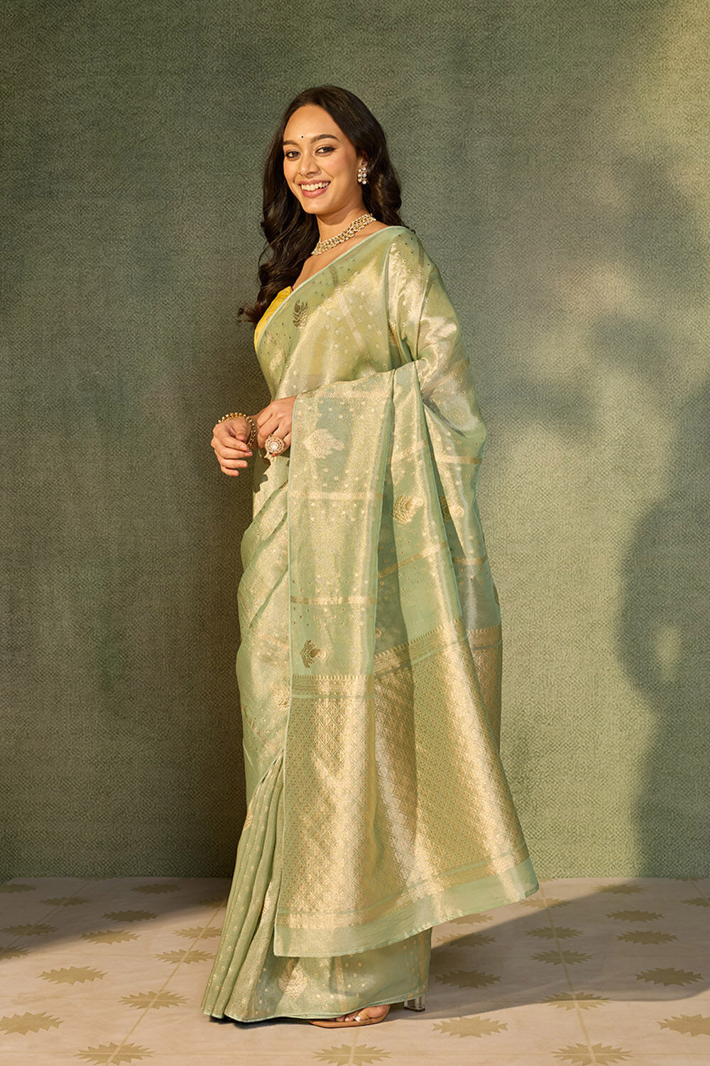 Light Blue Woven Viscose Tissue Saree image number null