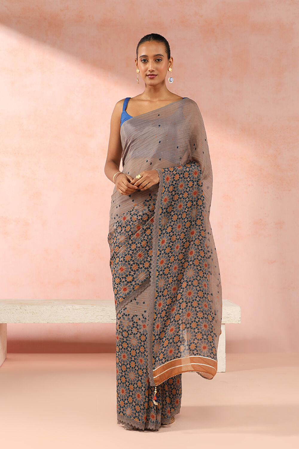 Grey Pure Silk Cotton Digital Printed Saree image number null