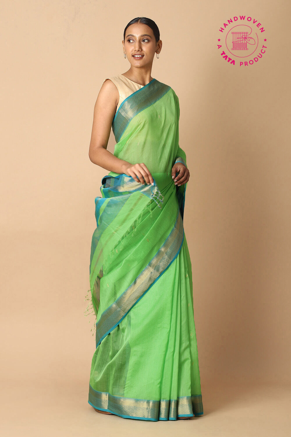 Green Pure Silk Cotton Maheswari Saree image number null