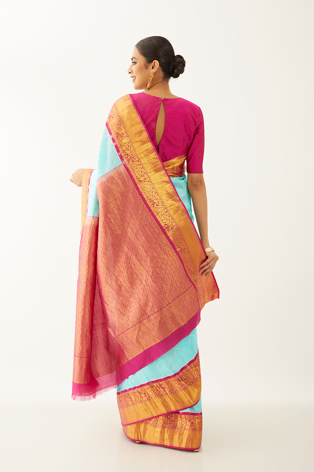 Light Blue Pure Silk Bandhani Saree image number null