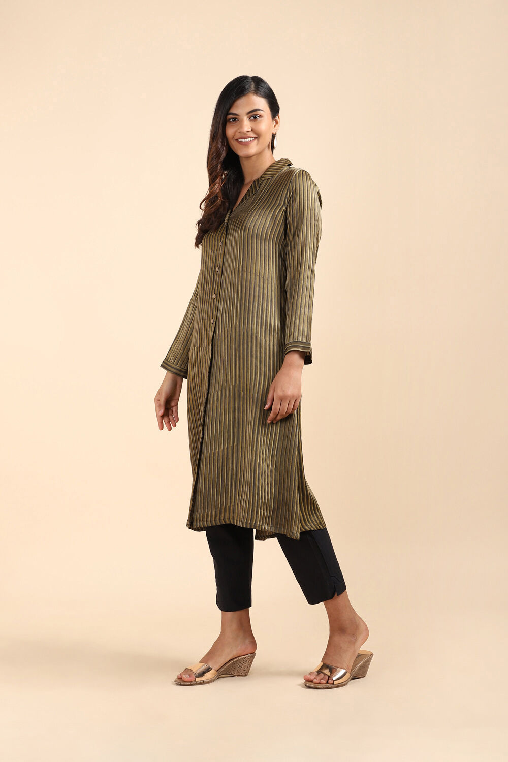Green Viscose Bagru Block Printed Kurta image number null