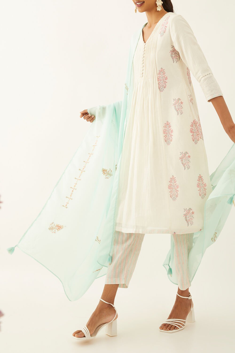 Light Blue Viscose Organza Embroidered Dupatta image number null