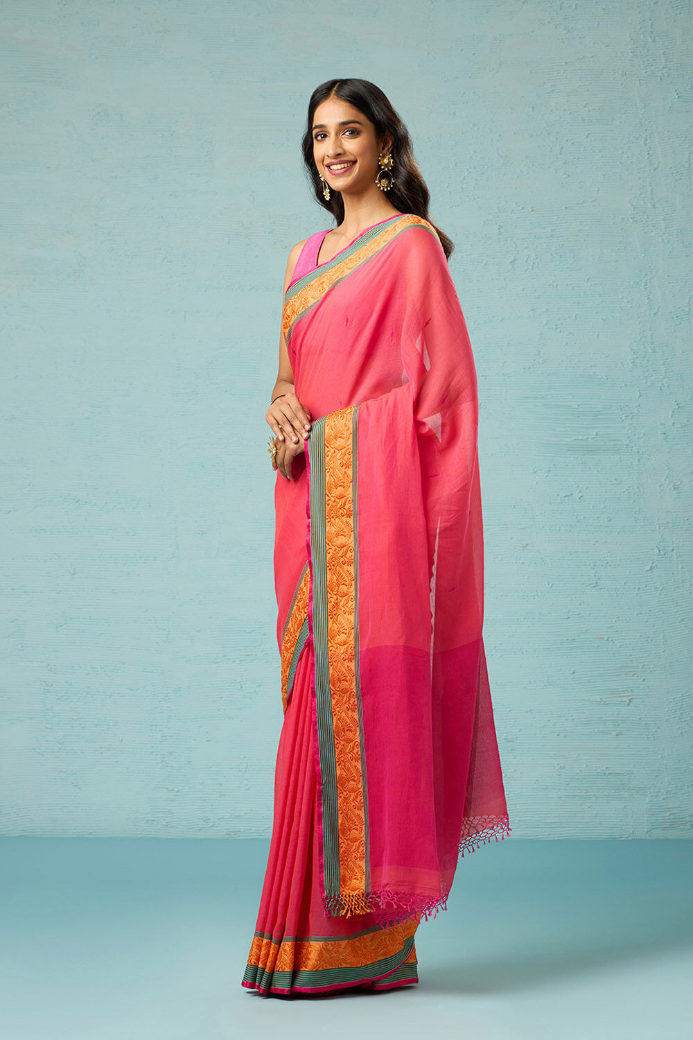 Pink Bengal Pure Cotton Jamdani Saree image number null