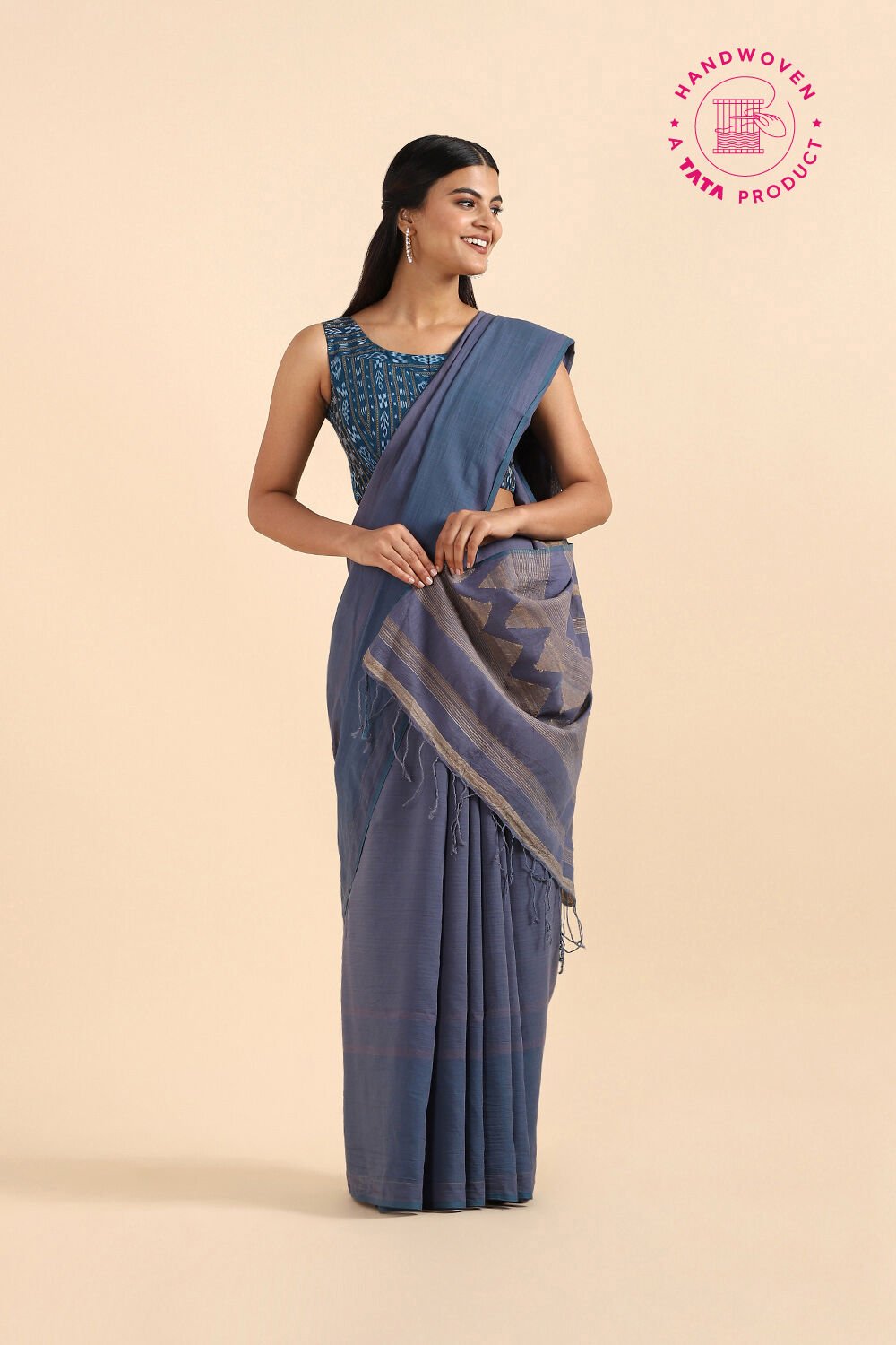 Blue Pure Silk Cotton Jamdani Saree image number null