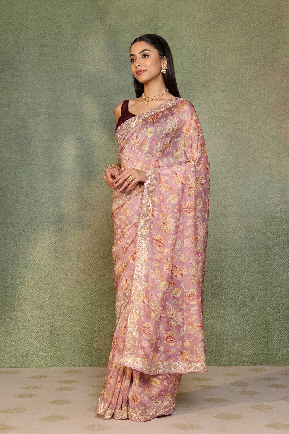 Light Violet Embroidered Pure Viscose Saree image number null