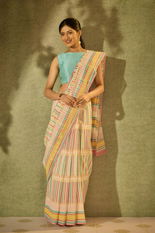 Off White Rajasthan Pure Silk Cotton Printed Sanganeri Saree image number