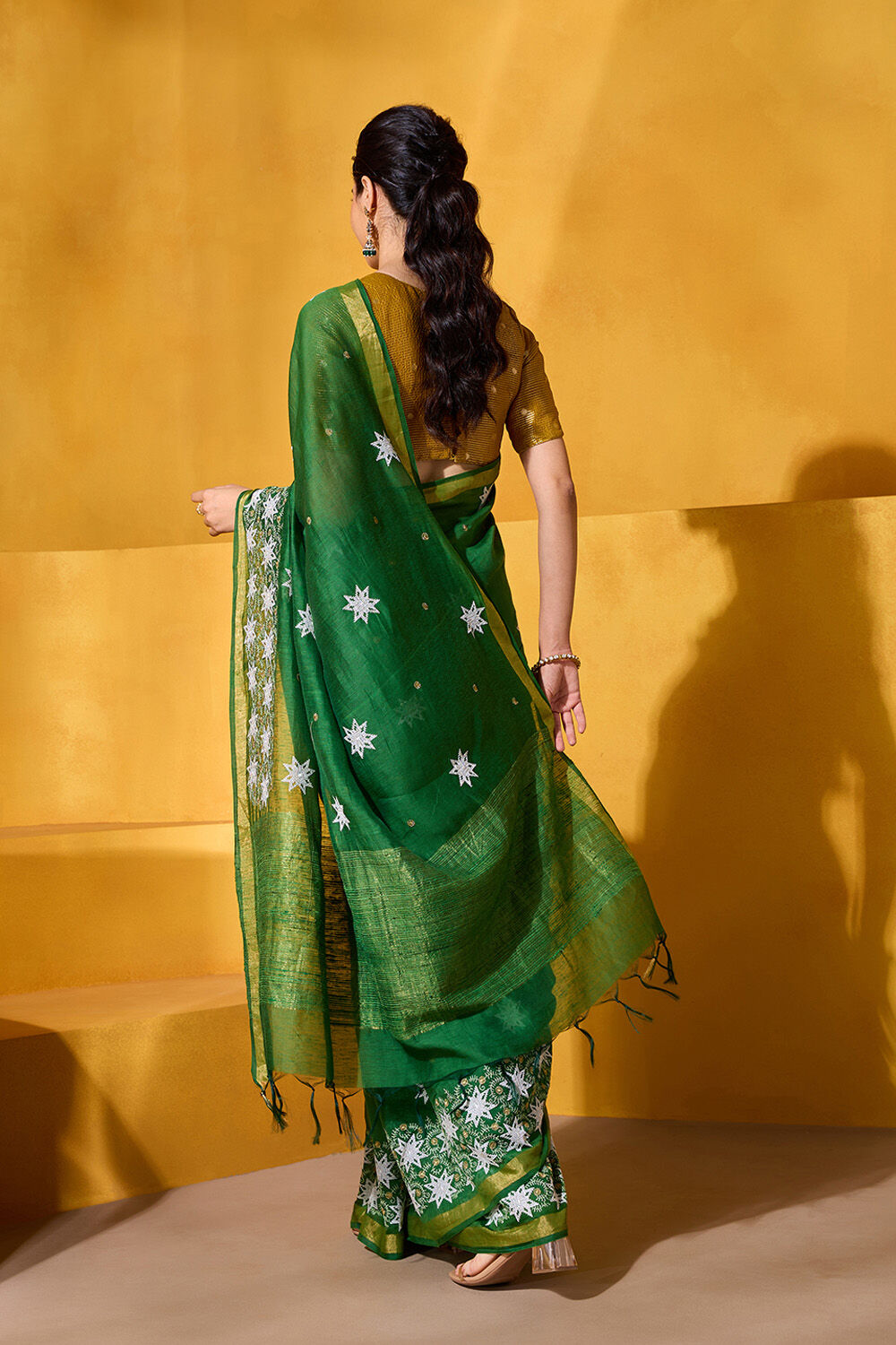 Green Silk Unstitched Saree