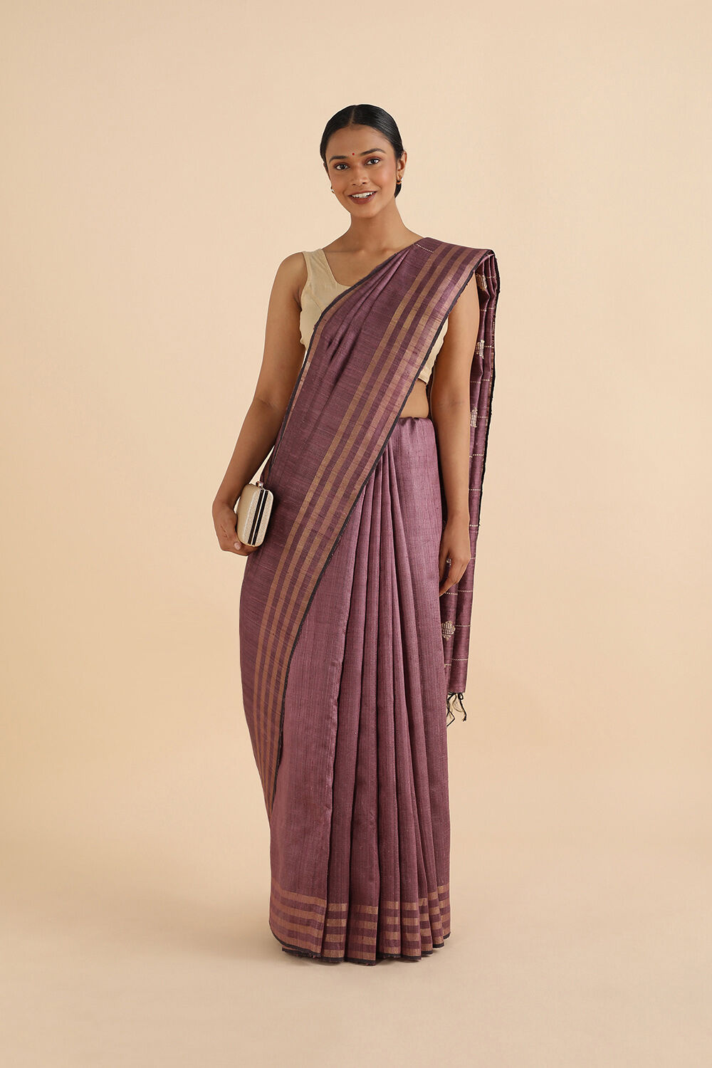 Dark Violet Pure Tussar Silk Bhagalpuri Saree image number null