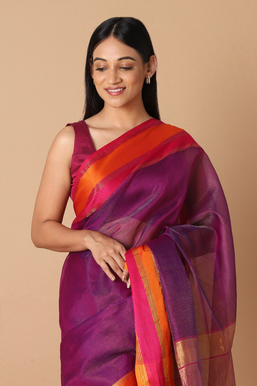 Purple Pure Silk Cotton Maheswari Saree image number null