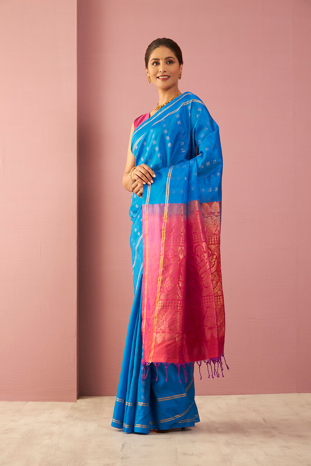 Blue Woven Pure Soft Silk Saree image number null