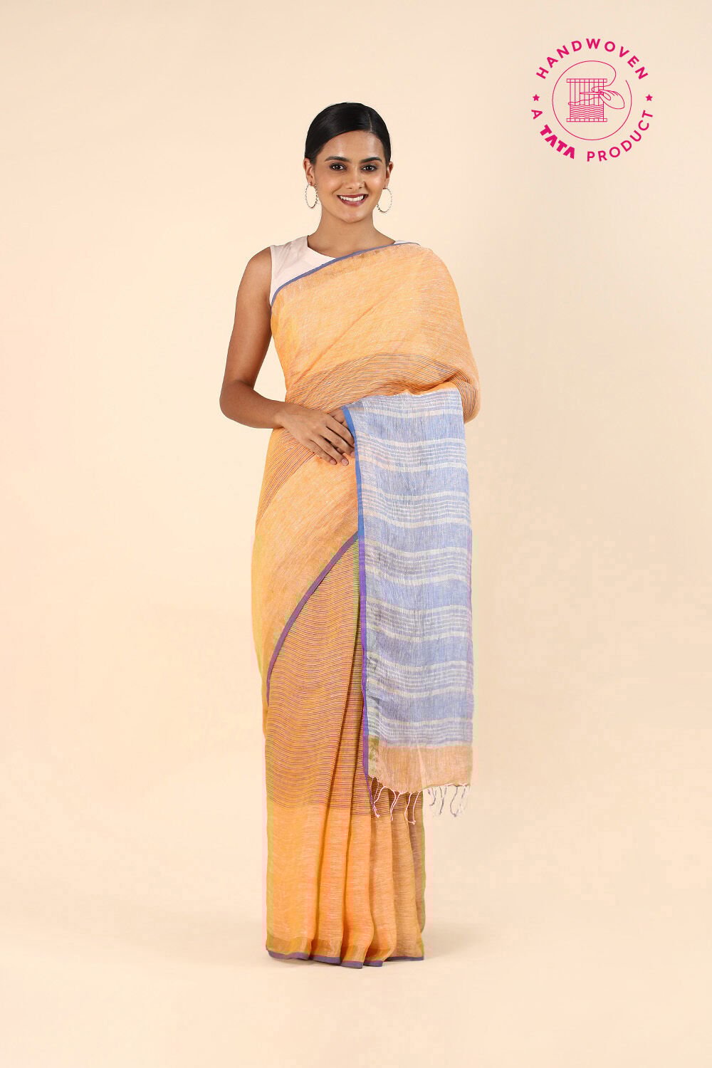 Yellow Pure Linen Bengal Saree image number null