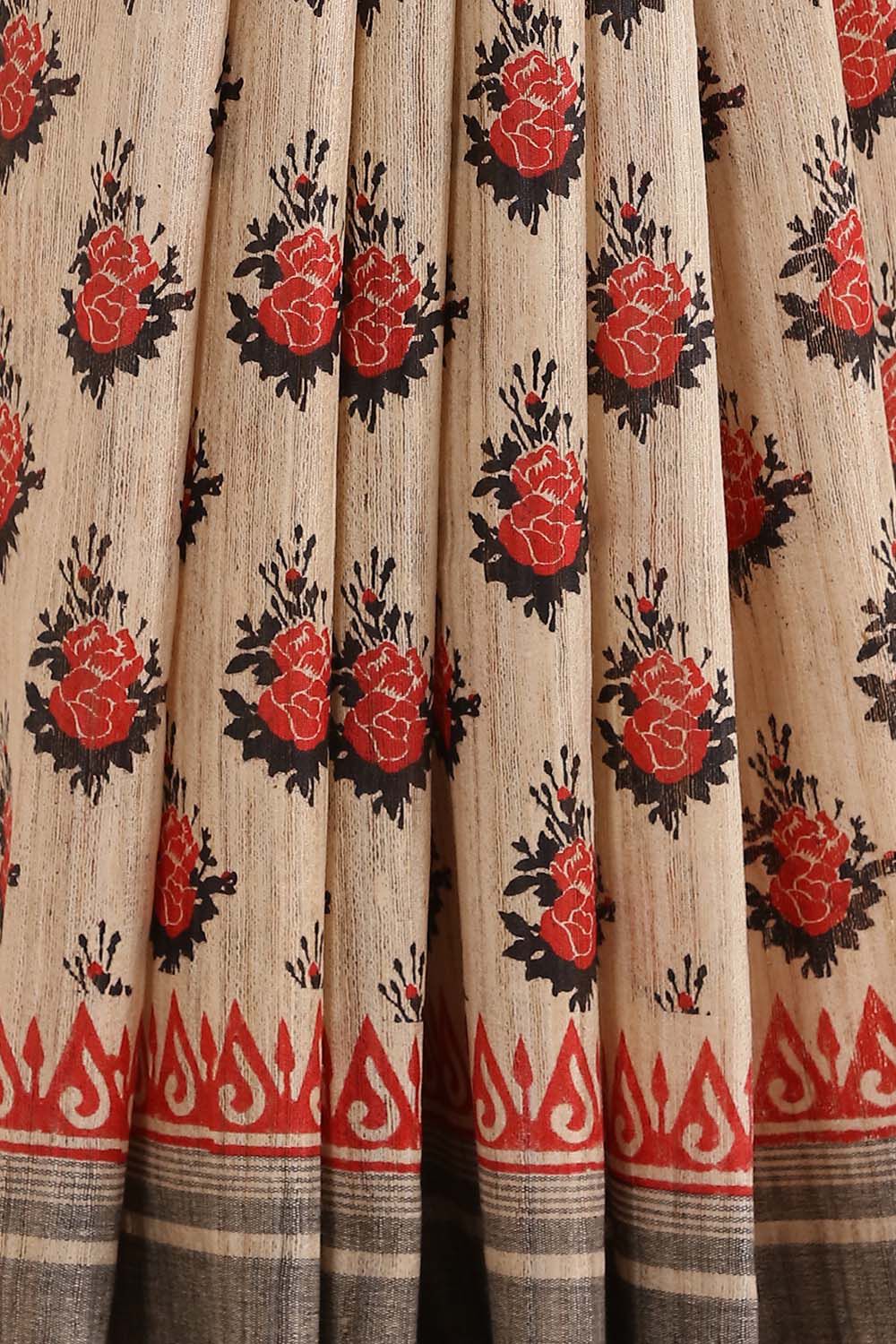 Beige Pure Tussar Printed Saree image number null