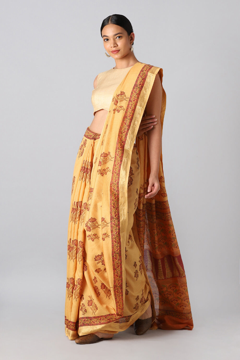 Orange Pure Silk Cotton Sanganeri Printed Saree image number null