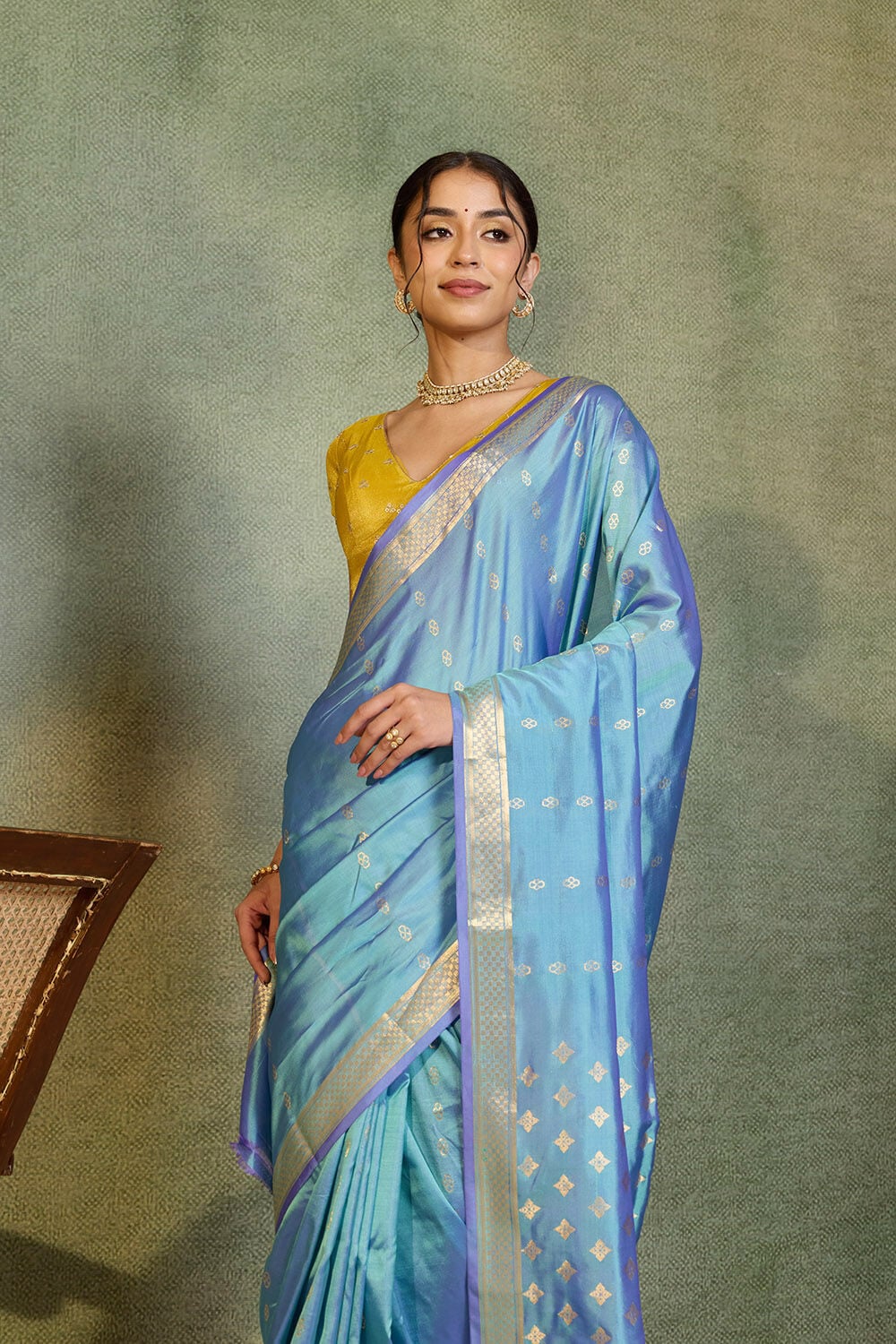 Light Blue Silk Viscose Cutwork Banarasi Inspired Design Saree image number null