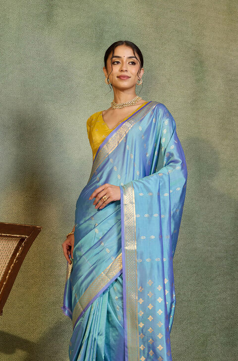 Light Blue Silk Viscose Cutwork Banarasi Inspired Design Saree