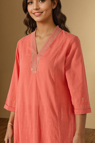 Orange Pure Cotton Embroidered Kurta Set thumbnail image number null