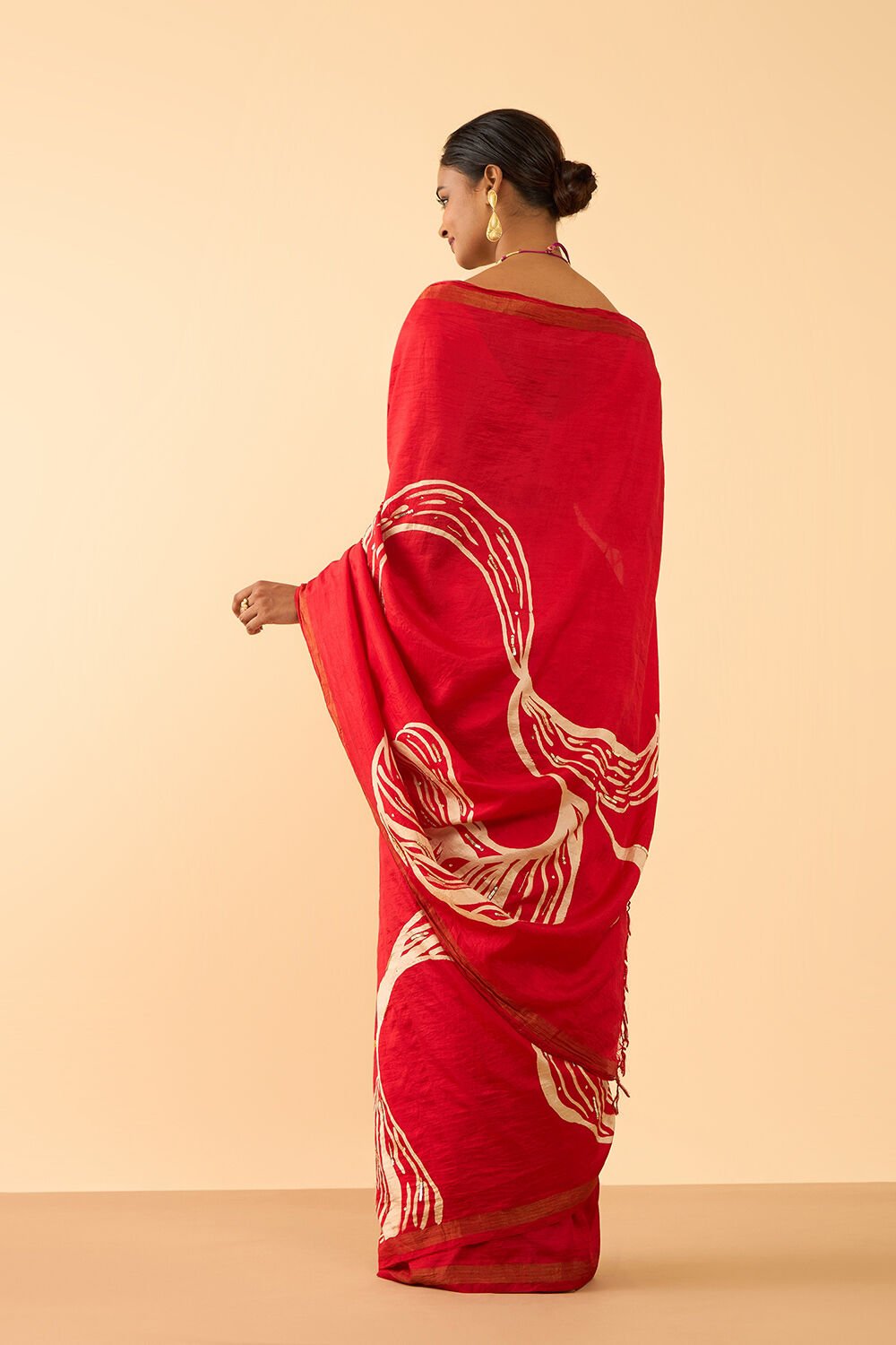 Red Pure Silk Hand Painted Saree image number null